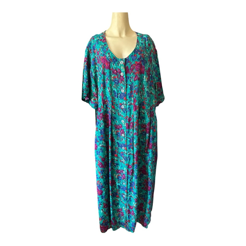 Vintage Kathryn Deene floral midi maxi retro button Pleated Dress Women Size 24